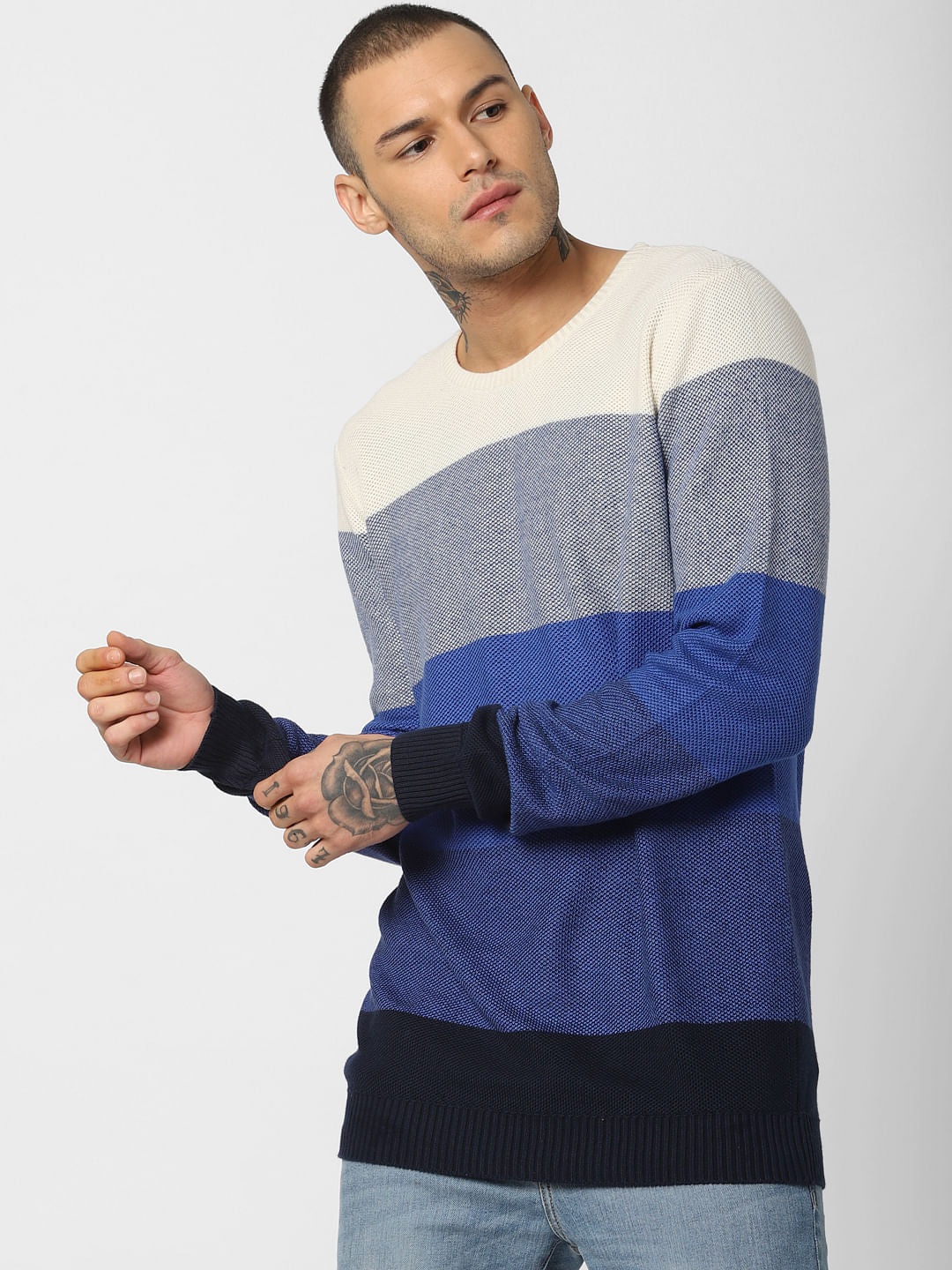 Blue Colourblocked Pullover