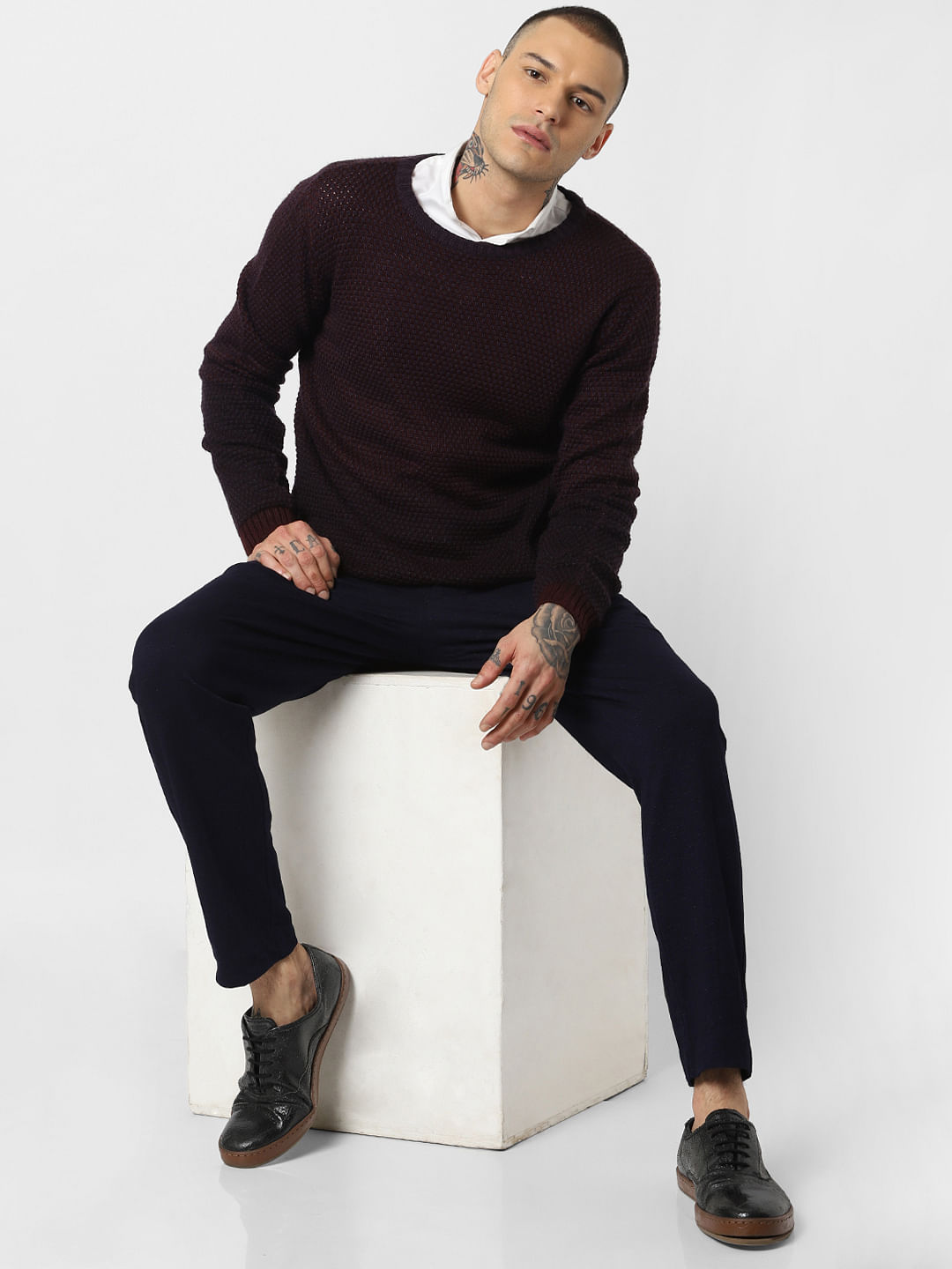 Burgundy Textured Pullover - S