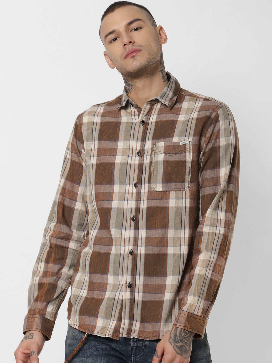 Brown Check Full Sleeves Shirt