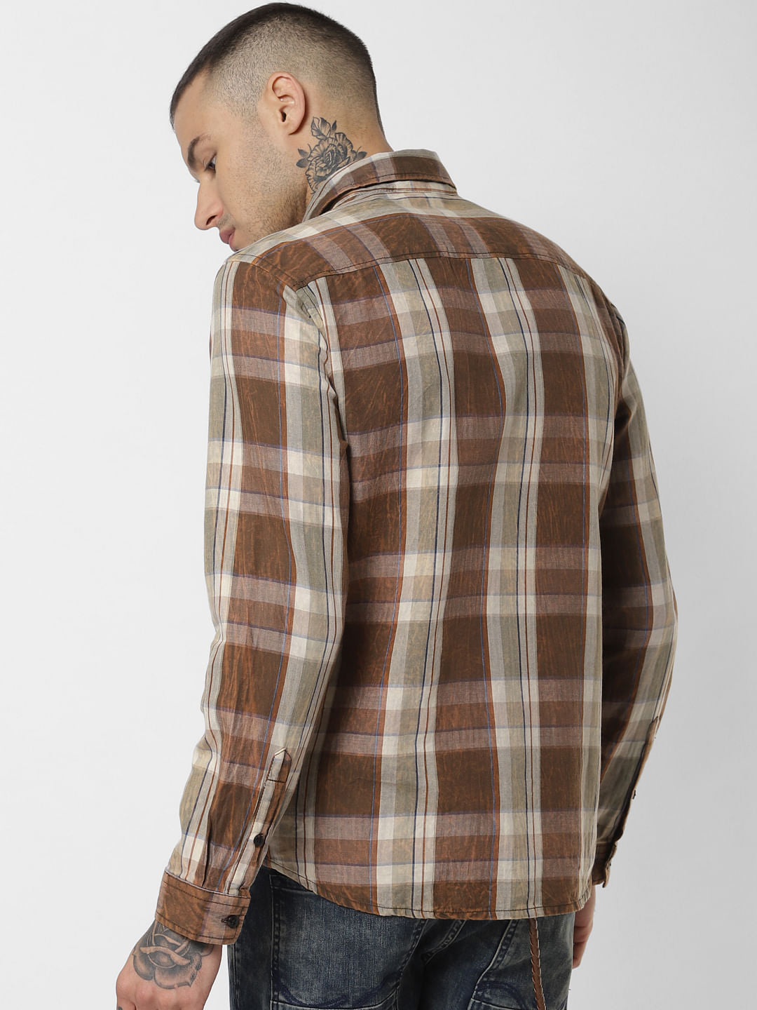 Brown Check Full Sleeves Shirt