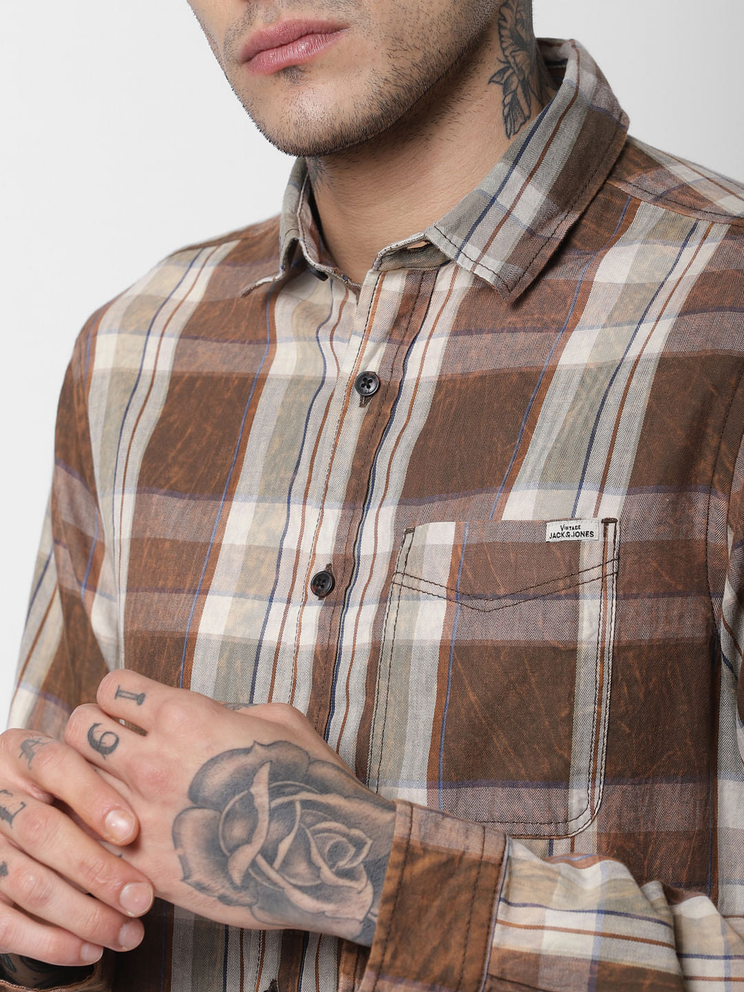 Brown Check Full Sleeves Shirt