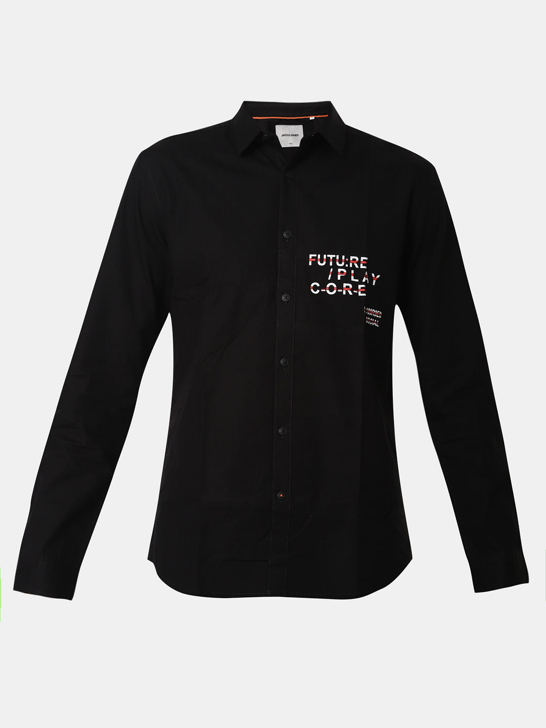 Black Text Print Full Sleeves Shirt