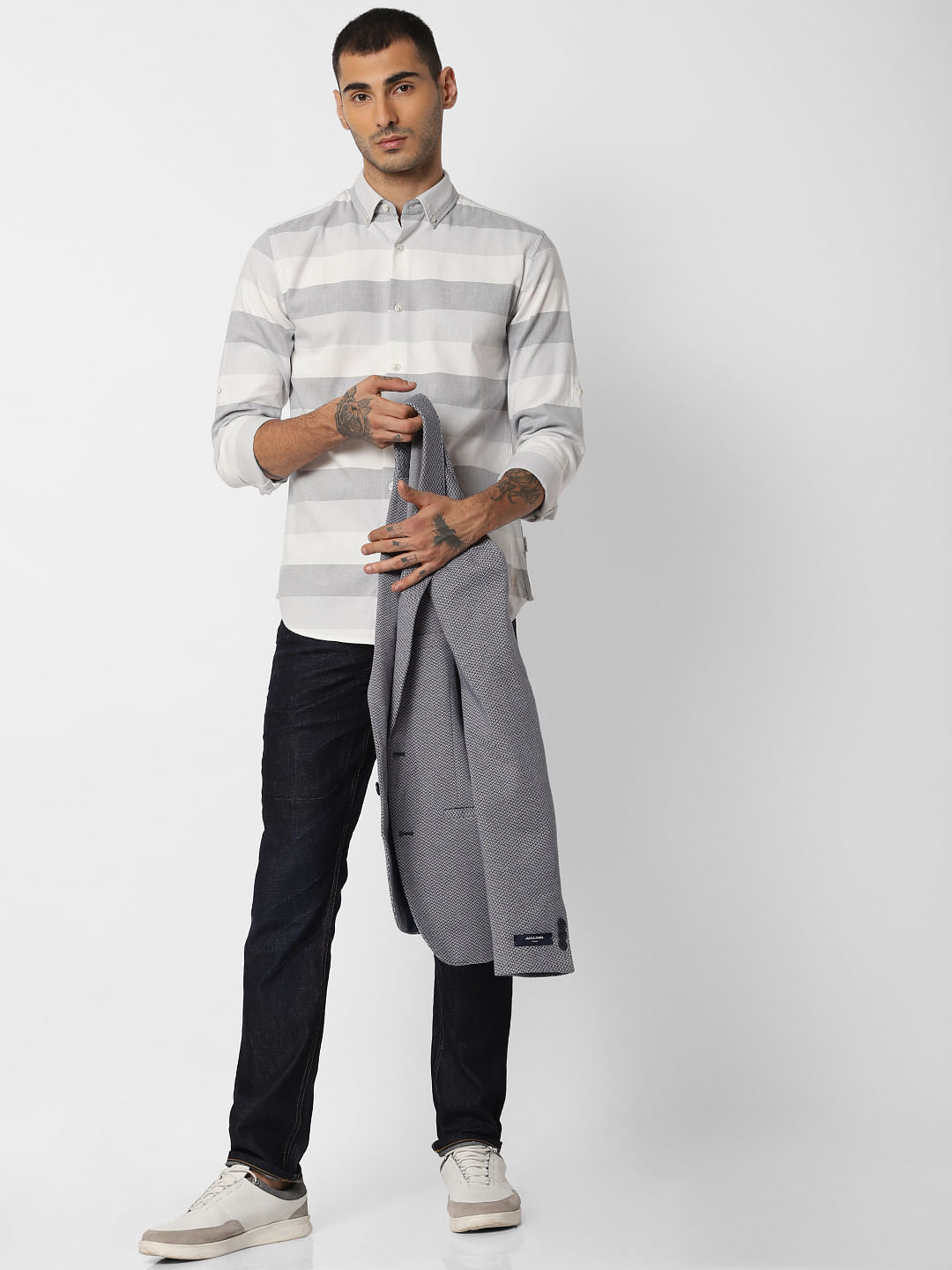White Striped Full Sleeves Shirt - S
