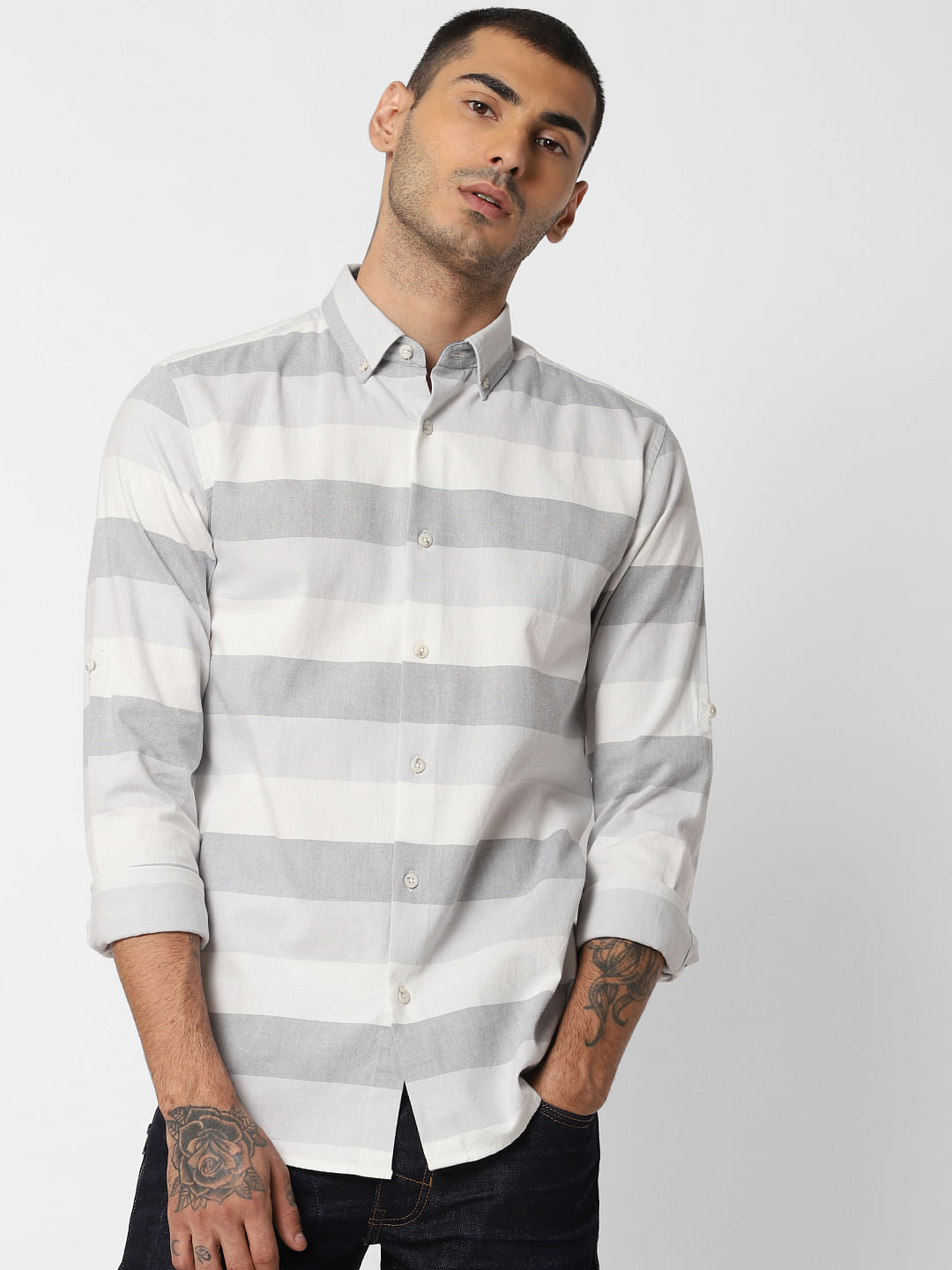 White Striped Full Sleeves Shirt
