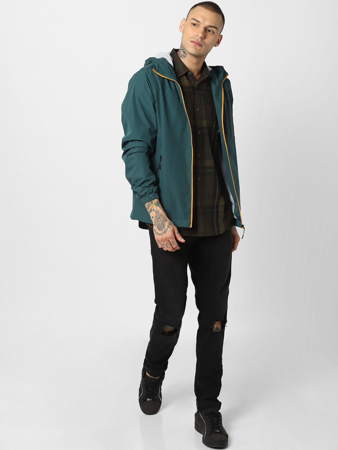 Green Check Full Sleeves Shirt - S