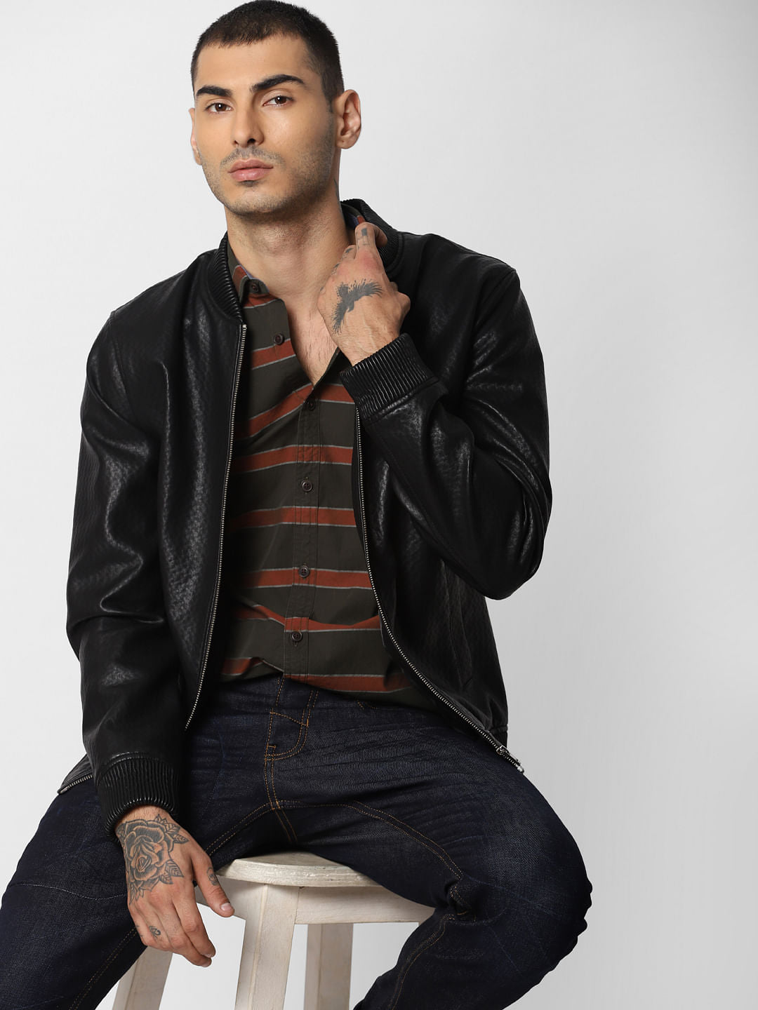 Dark Green Striped Full Sleeves Shirt - S