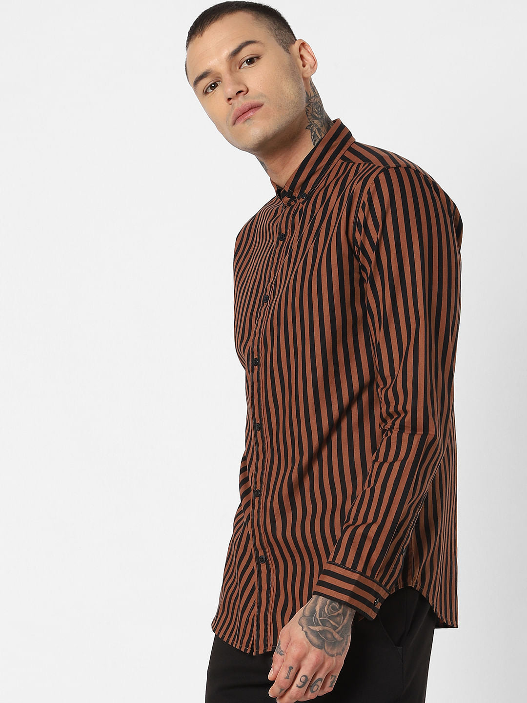 Brown Striped Full Sleeves Shirt