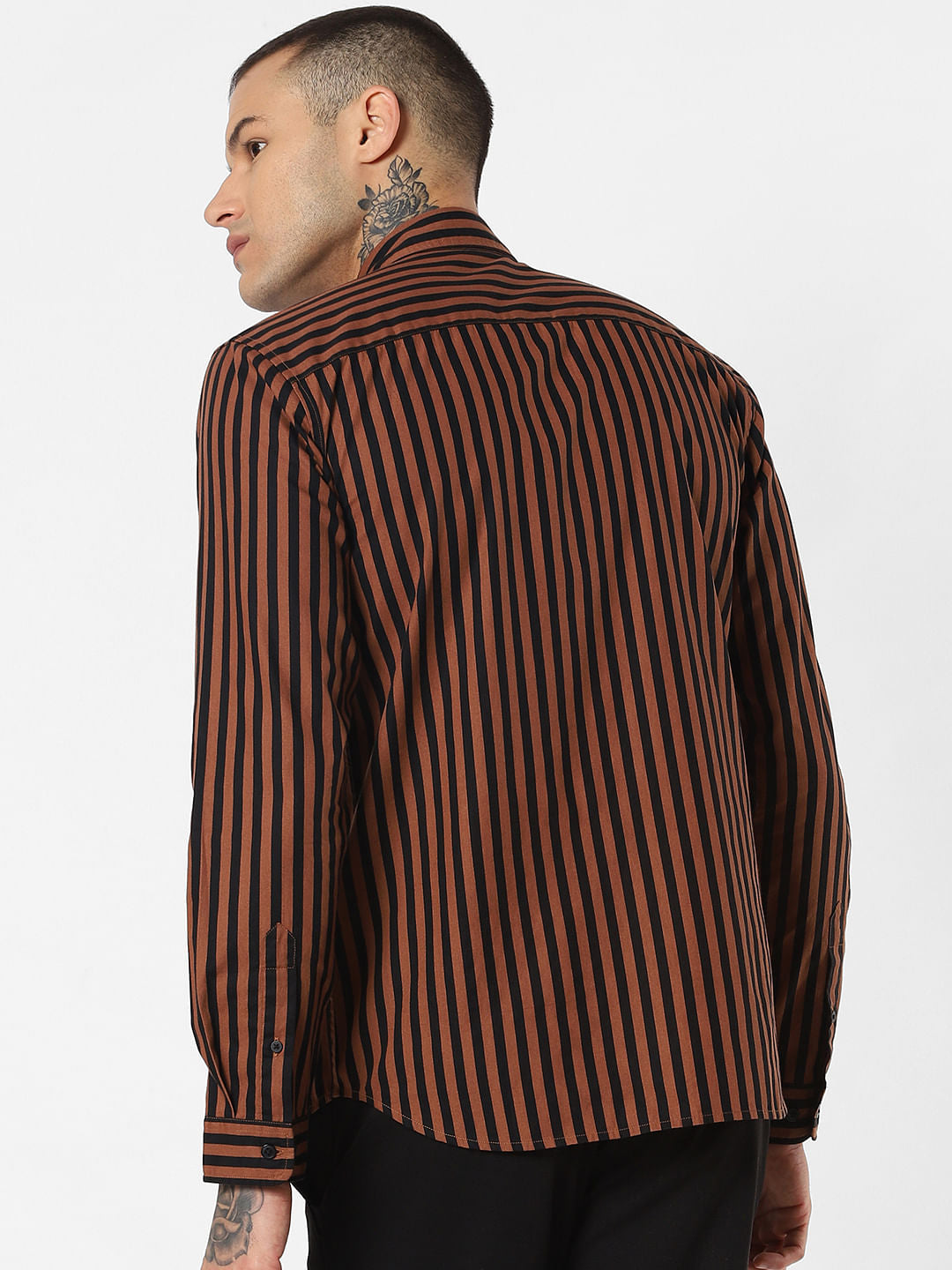 Brown Striped Full Sleeves Shirt