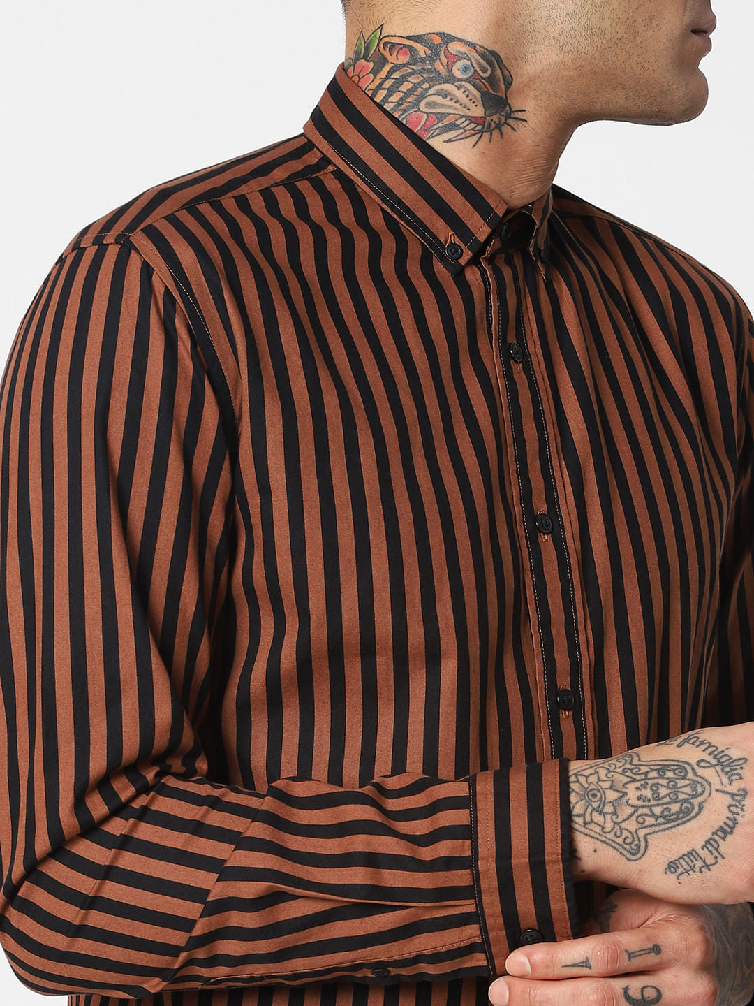 Brown Striped Full Sleeves Shirt