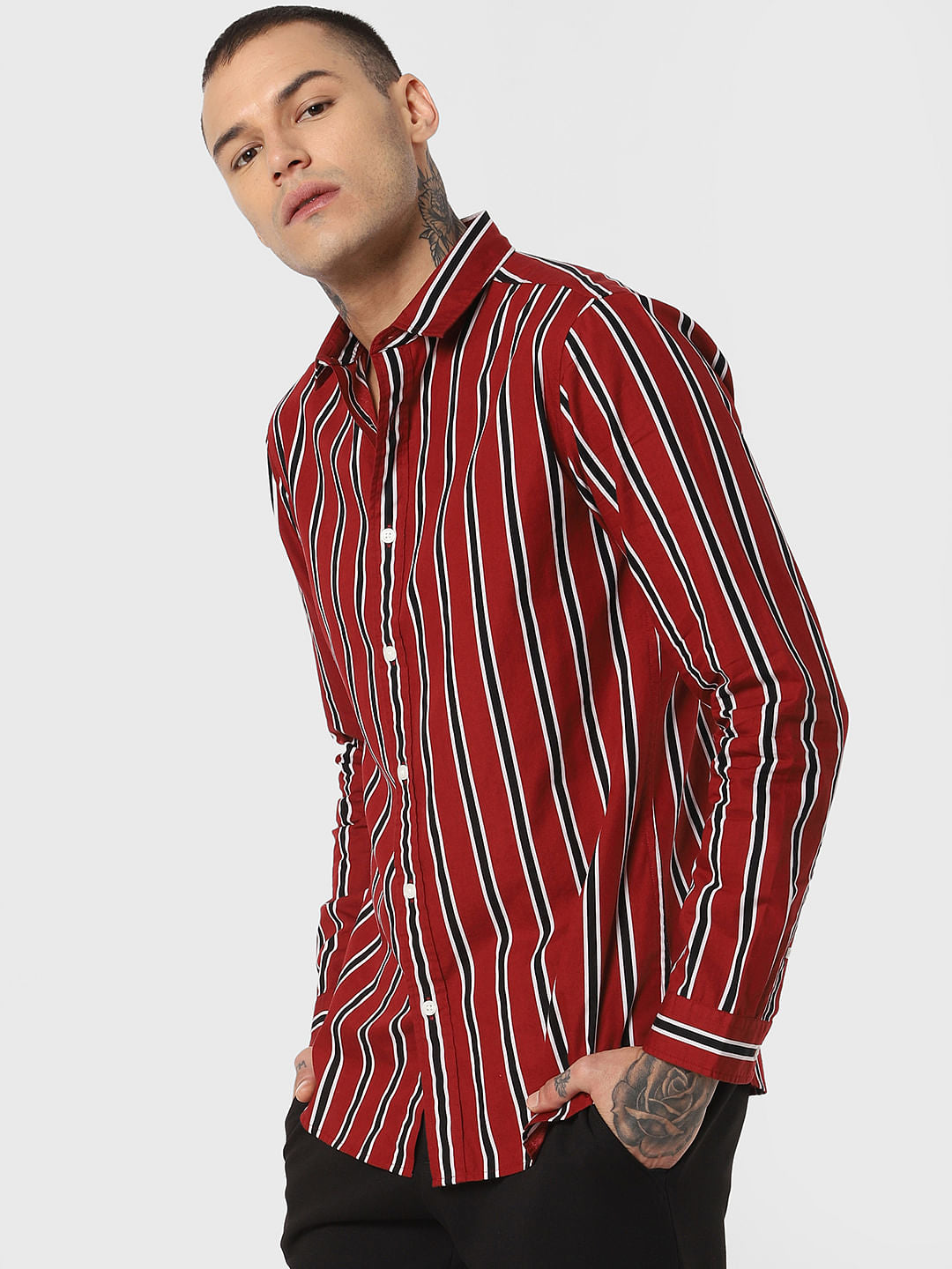 Red Striped Full Sleeves Shirt