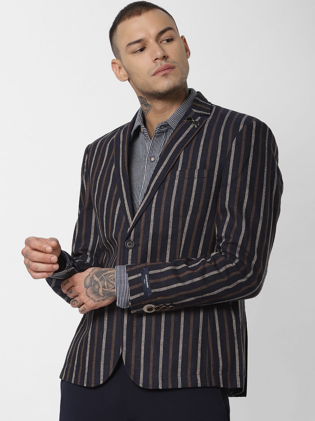 Navy Blue Striped Blazer