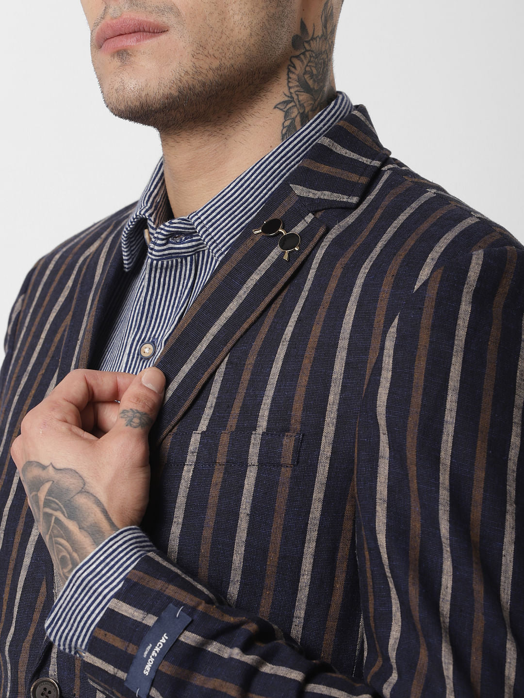Navy Blue Striped Blazer