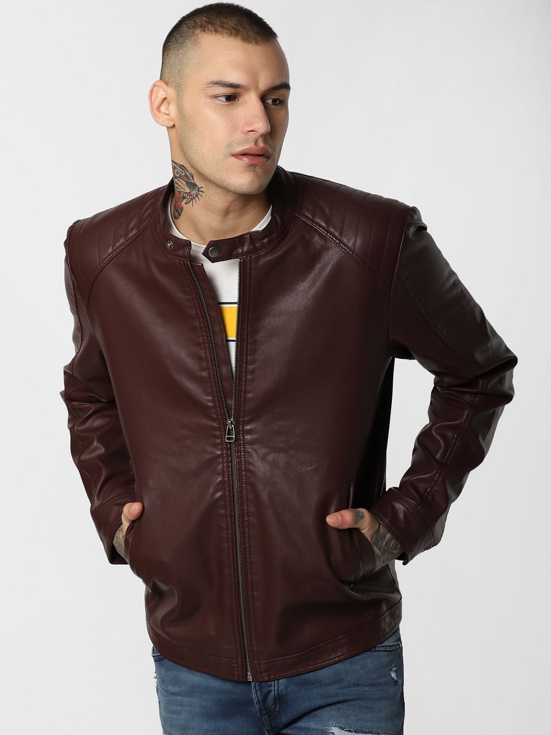 Burgundy Pu Biker Jacket