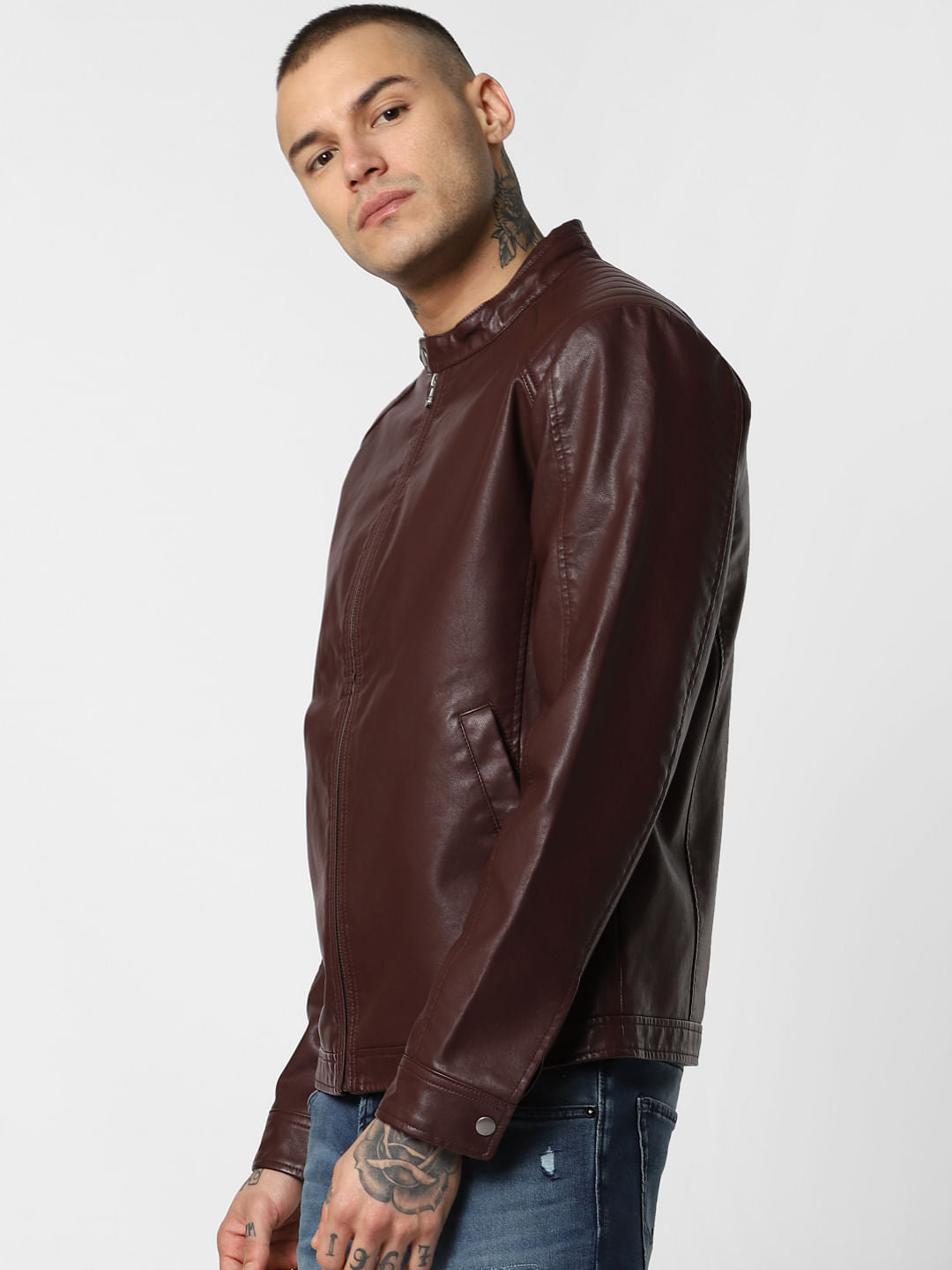 Burgundy Pu Biker Jacket