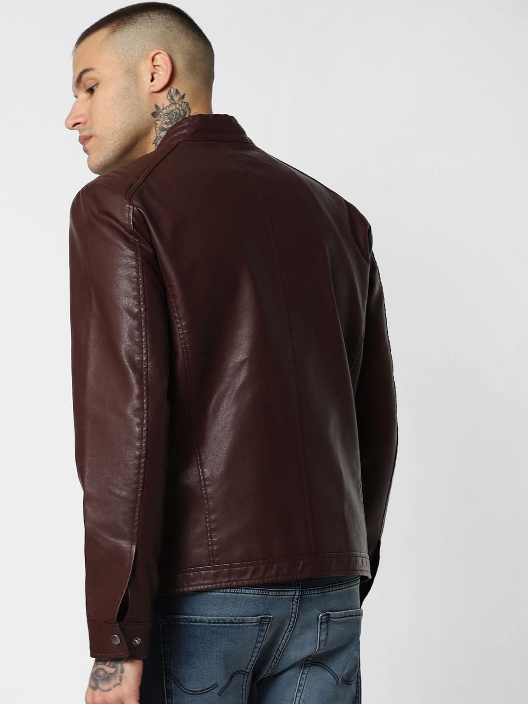 Burgundy Pu Biker Jacket