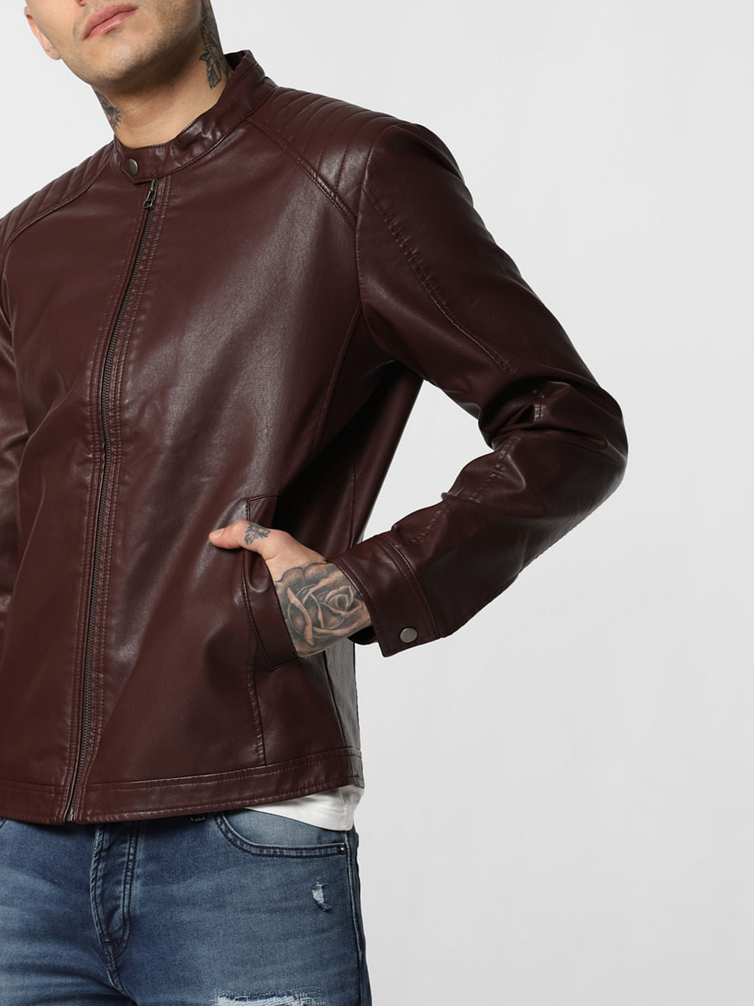 Burgundy Pu Biker Jacket