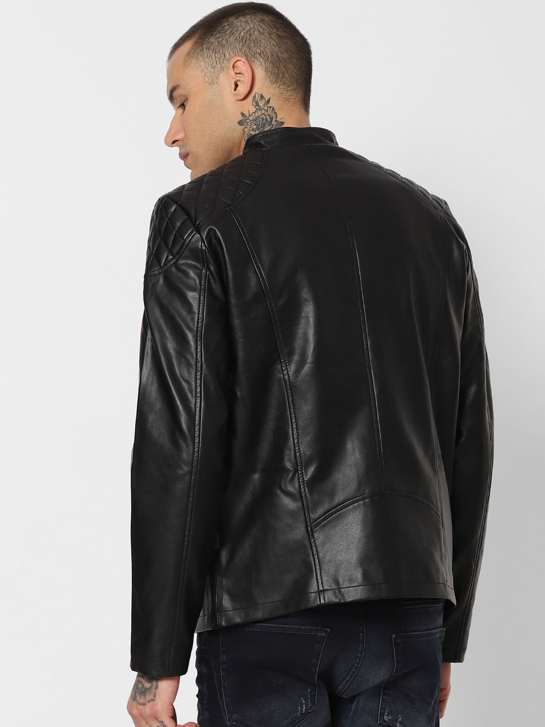 Black Tape Detail Biker Jacket