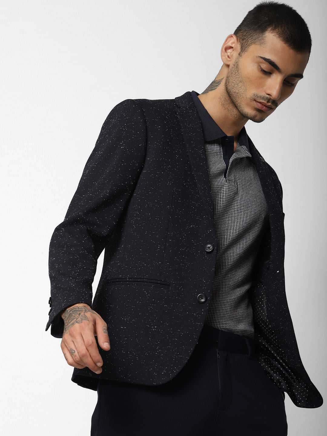Dark Blue Printed Blazer