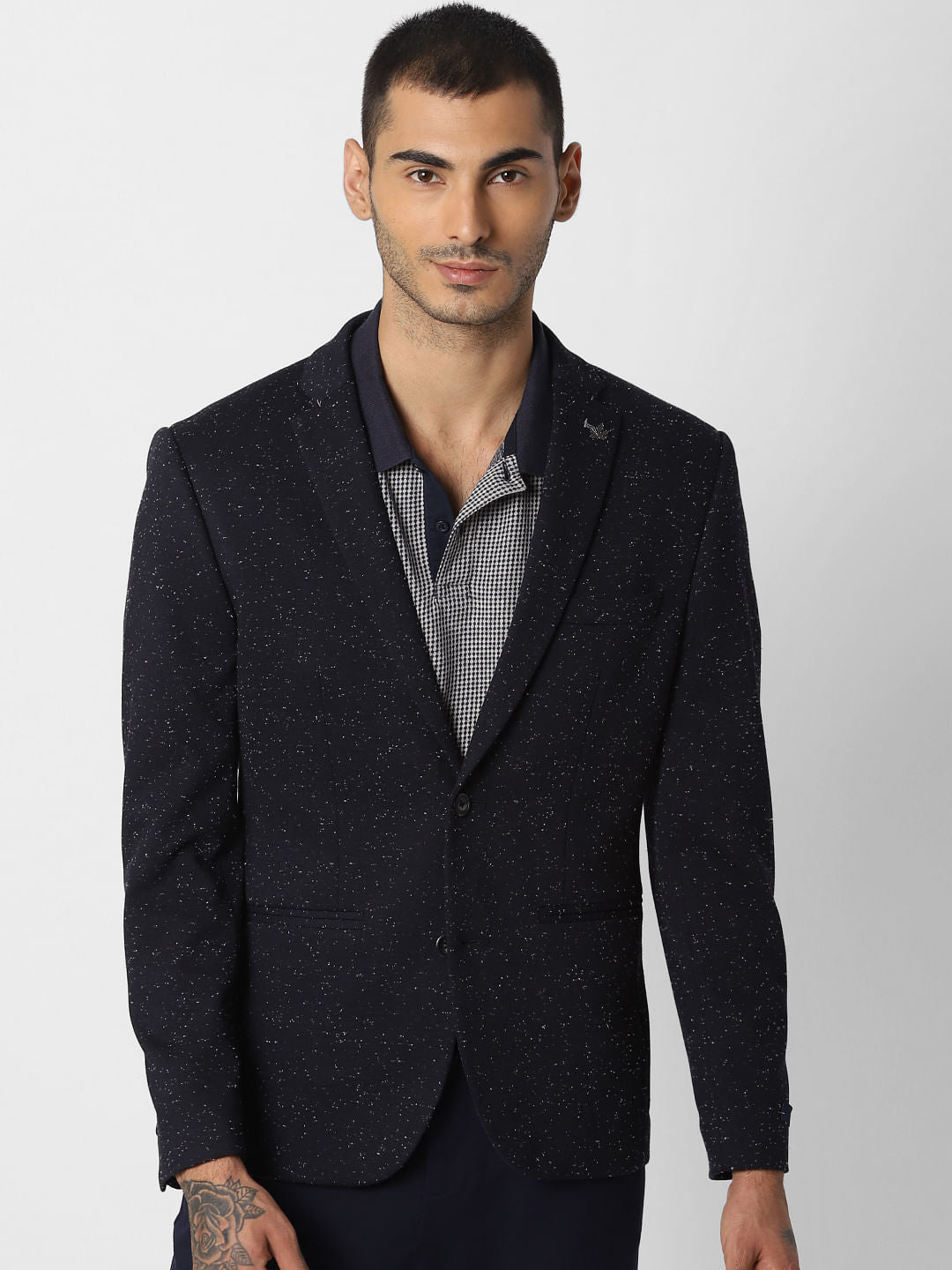 Dark Blue Printed Blazer