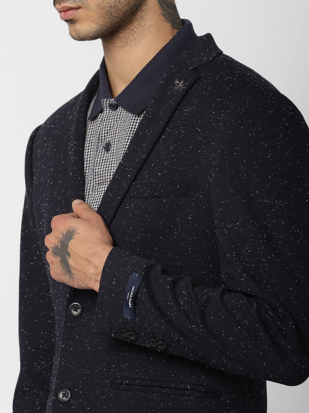 Dark Blue Printed Blazer