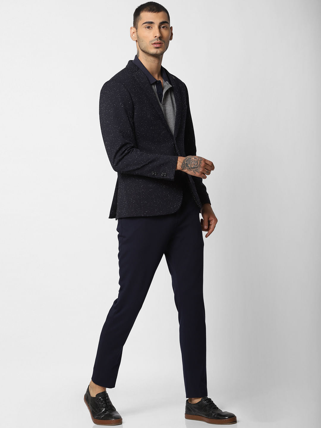 Dark Blue Printed Blazer