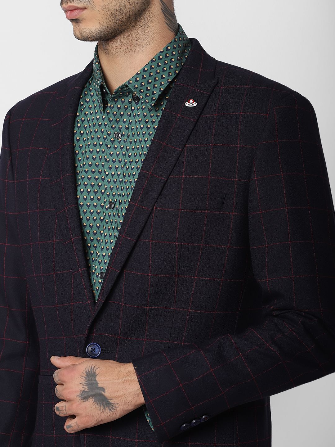 Navy Blue Check Blazer