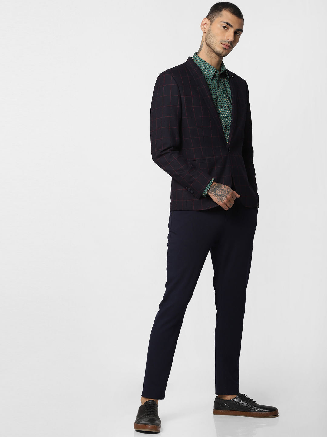 Navy Blue Check Blazer