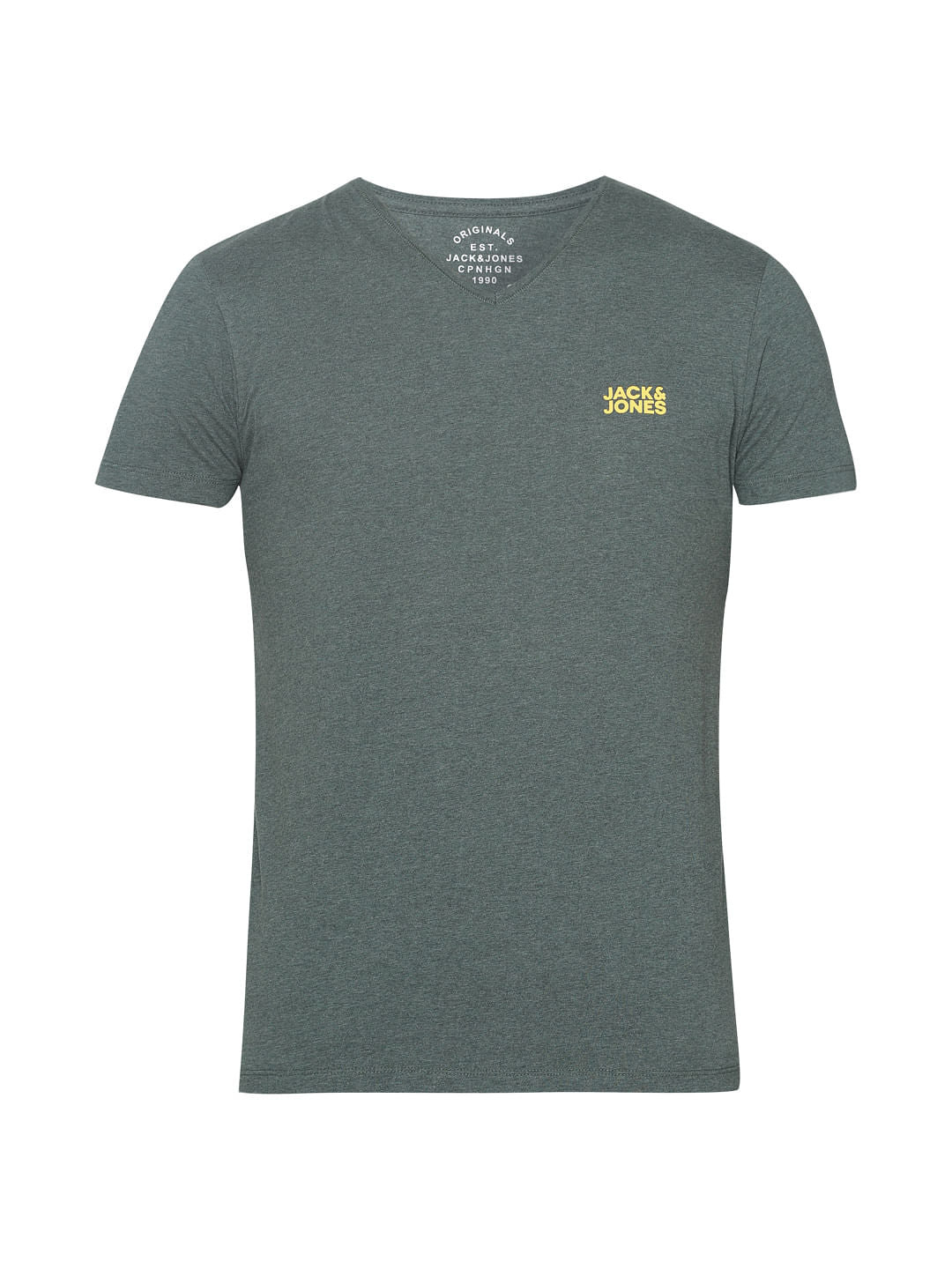 Green Logo Print V Neck T-shirt
