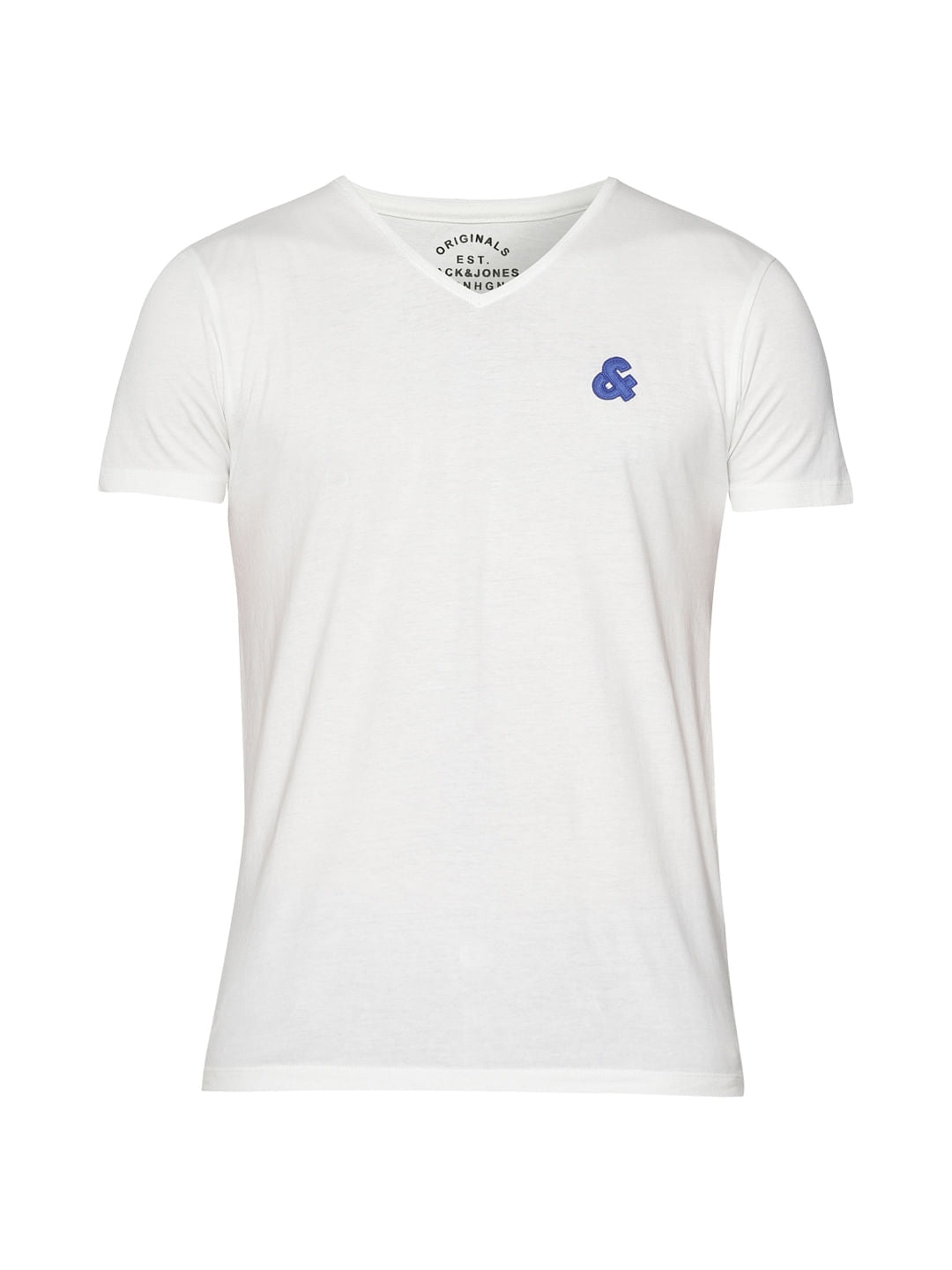 White Logo Print V Neck T-shirt