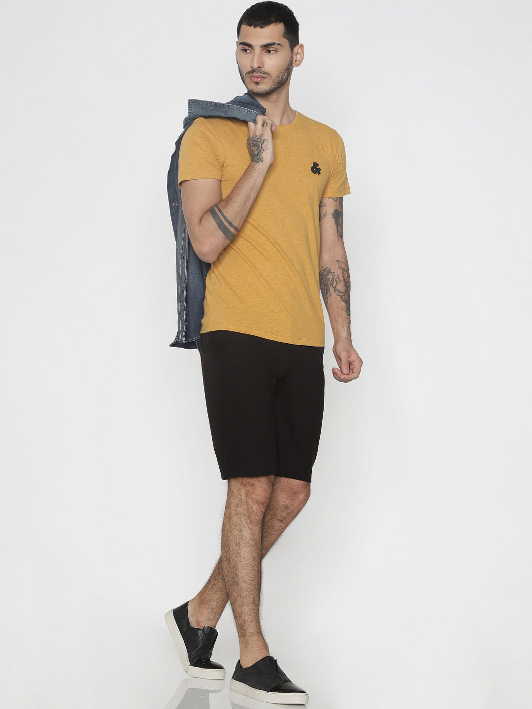 Mustard Logo Print Crew Neck T-Shirt - S