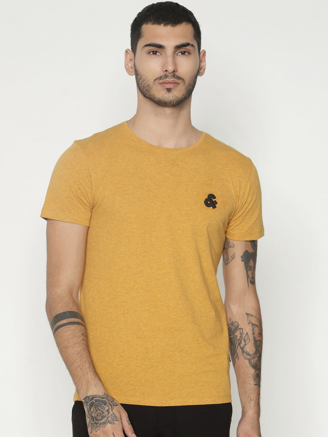 Mustard Logo Print Crew Neck T-Shirt