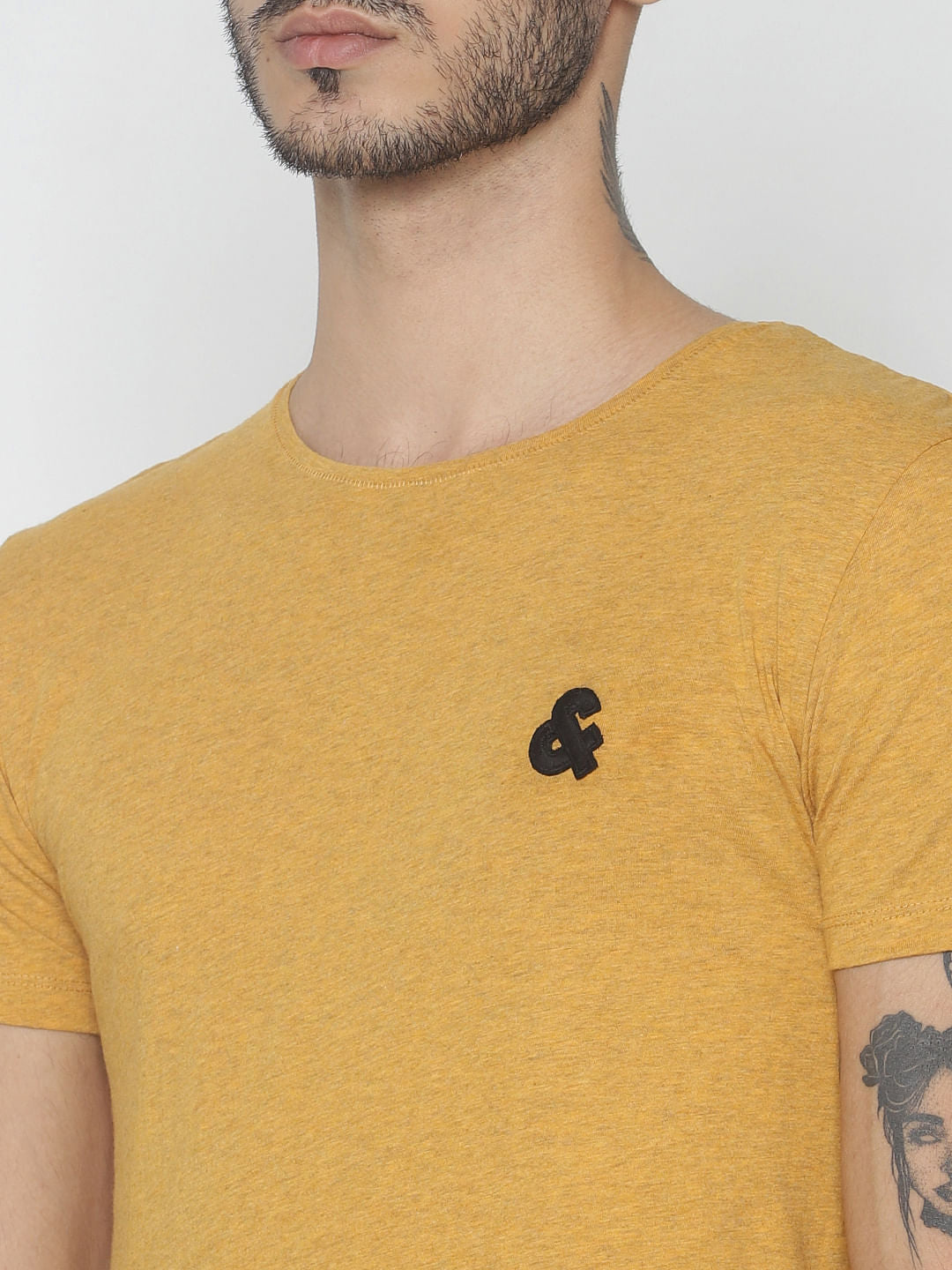 Mustard Logo Print Crew Neck T-Shirt