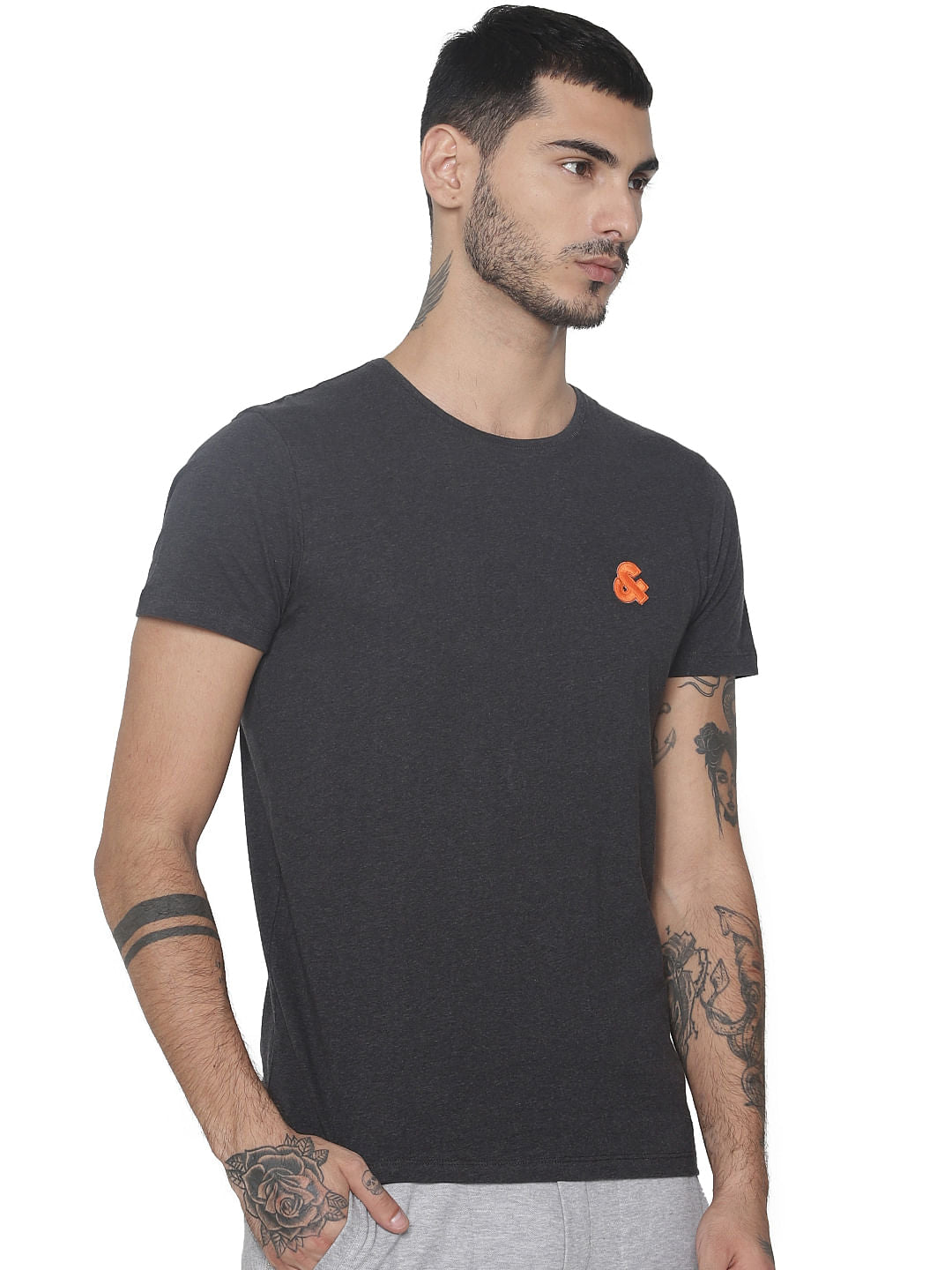 Grey Logo Print Crew Neck T-shirt