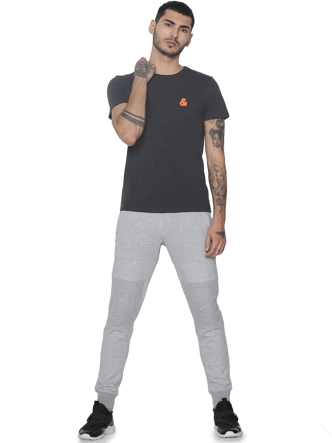 Grey Logo Print Crew Neck T-shirt