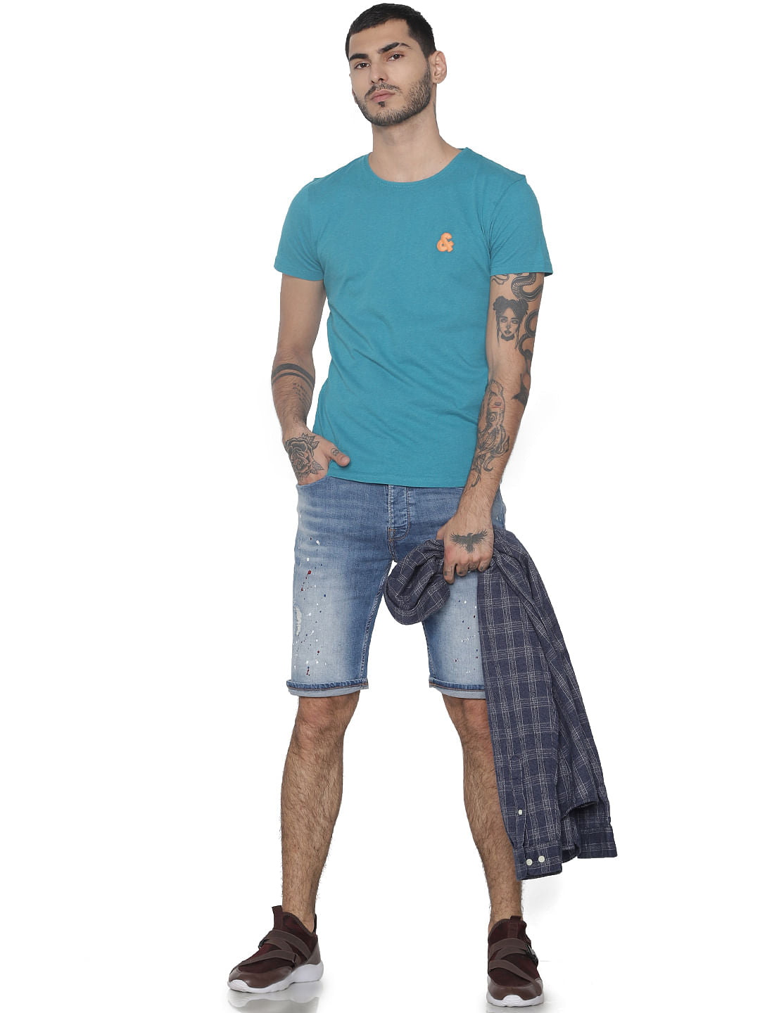 Blue Logo Print Crew Neck T-shirt - S