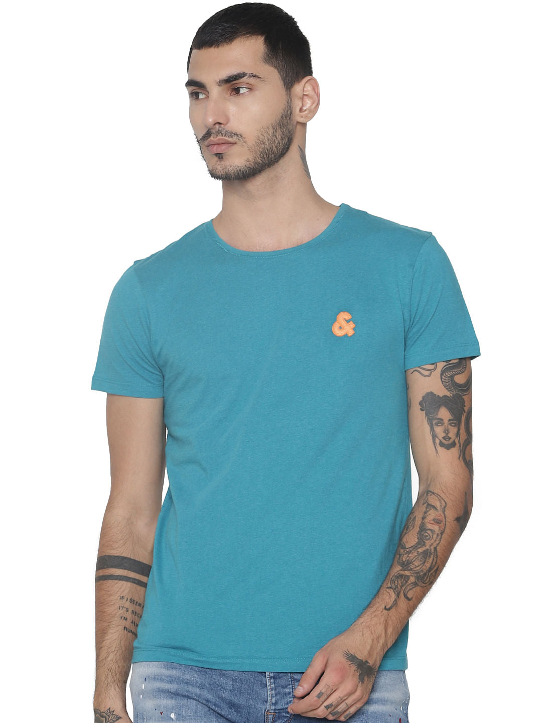 Blue Logo Print Crew Neck T-shirt