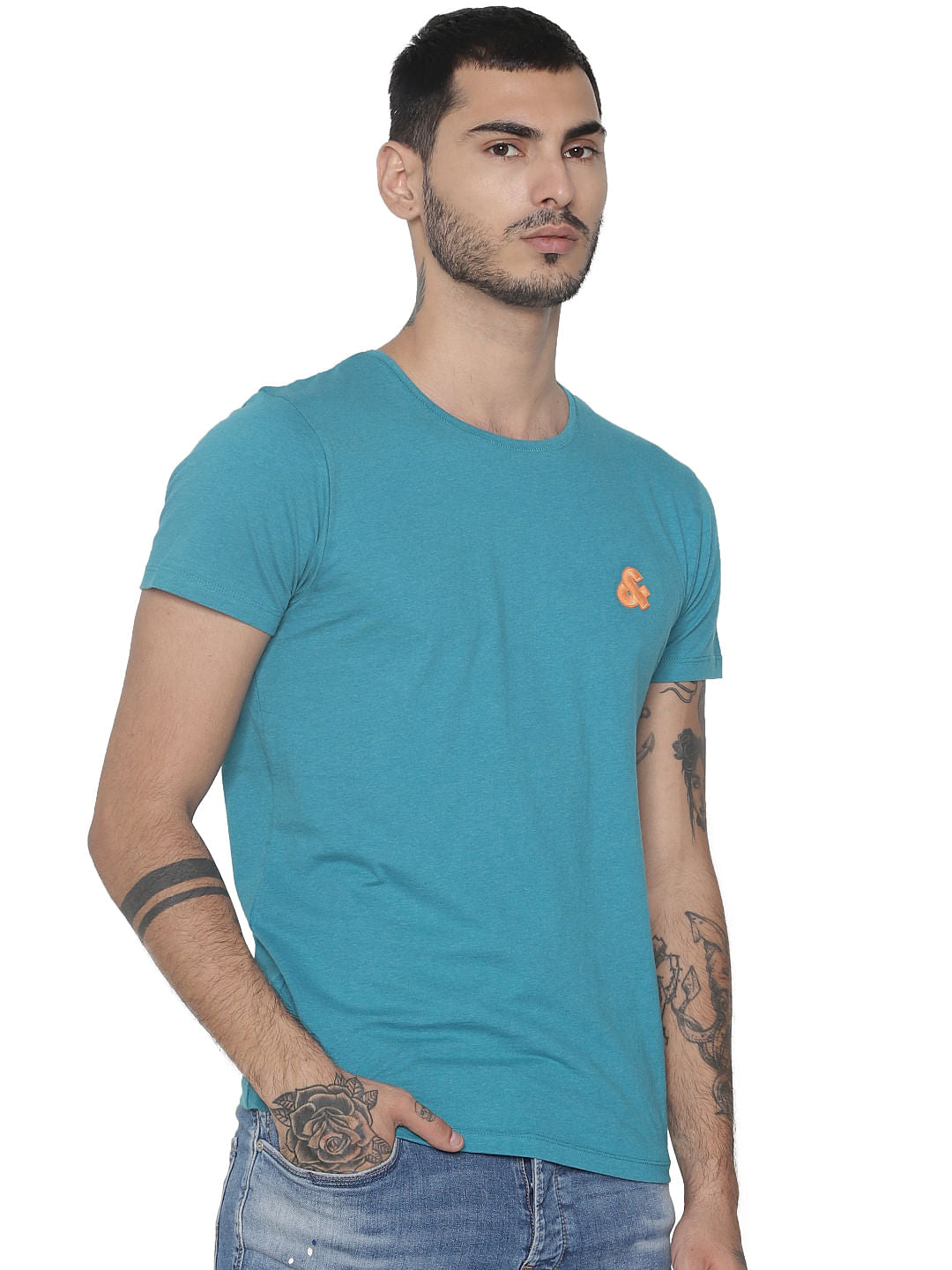 Blue Logo Print Crew Neck T-shirt