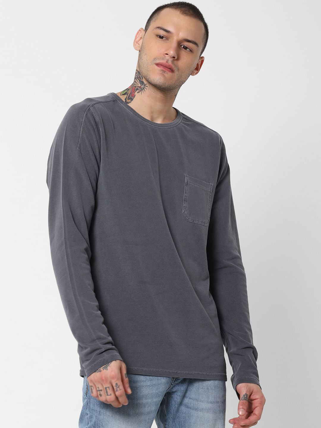 Grey Washed Crew Neck T-Shirt