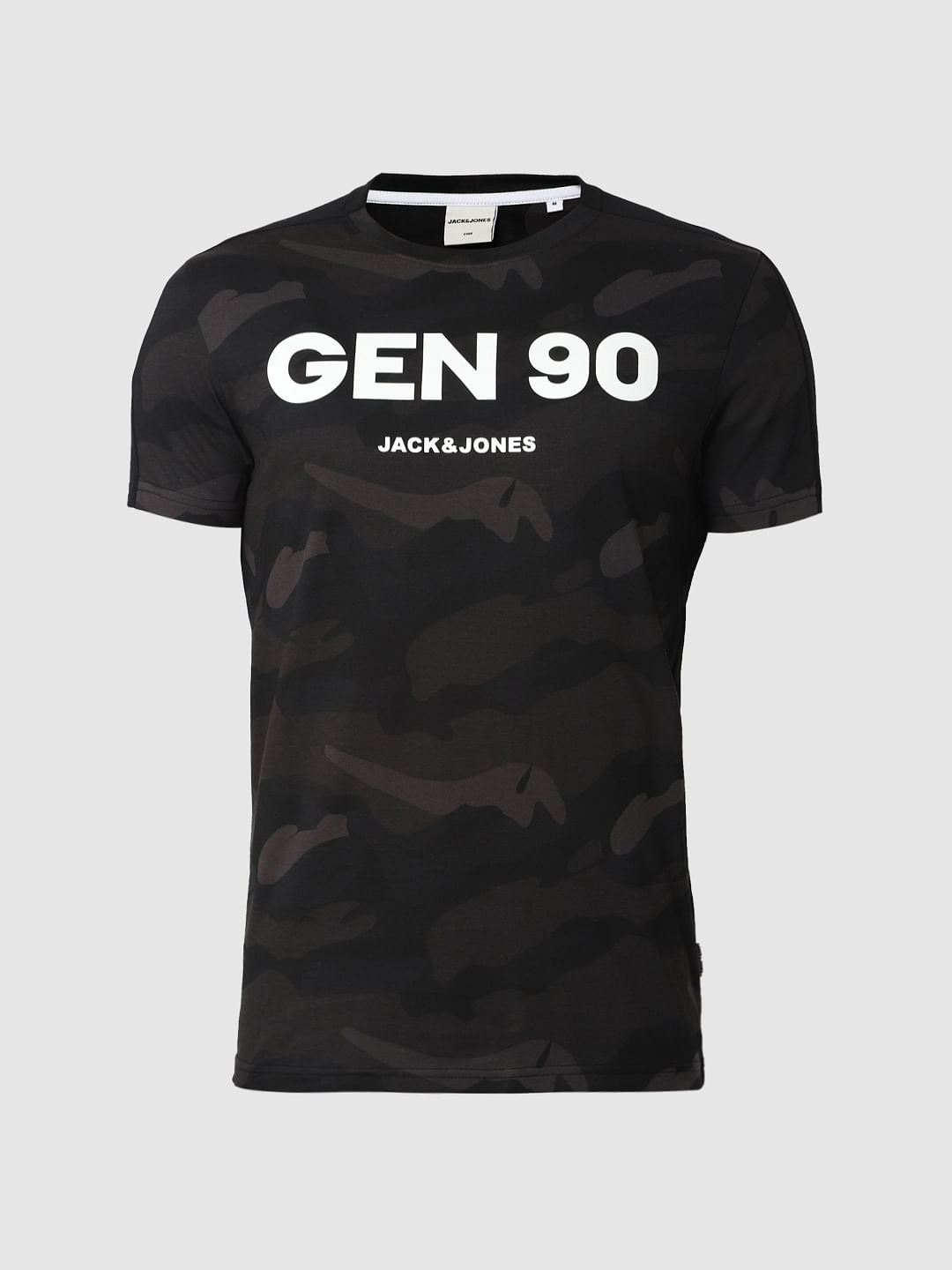 Black Camo Print Crew Neck T-Shirt