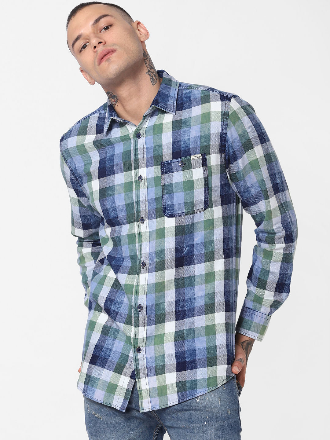 Blue Check Full Sleeves Shirt - S