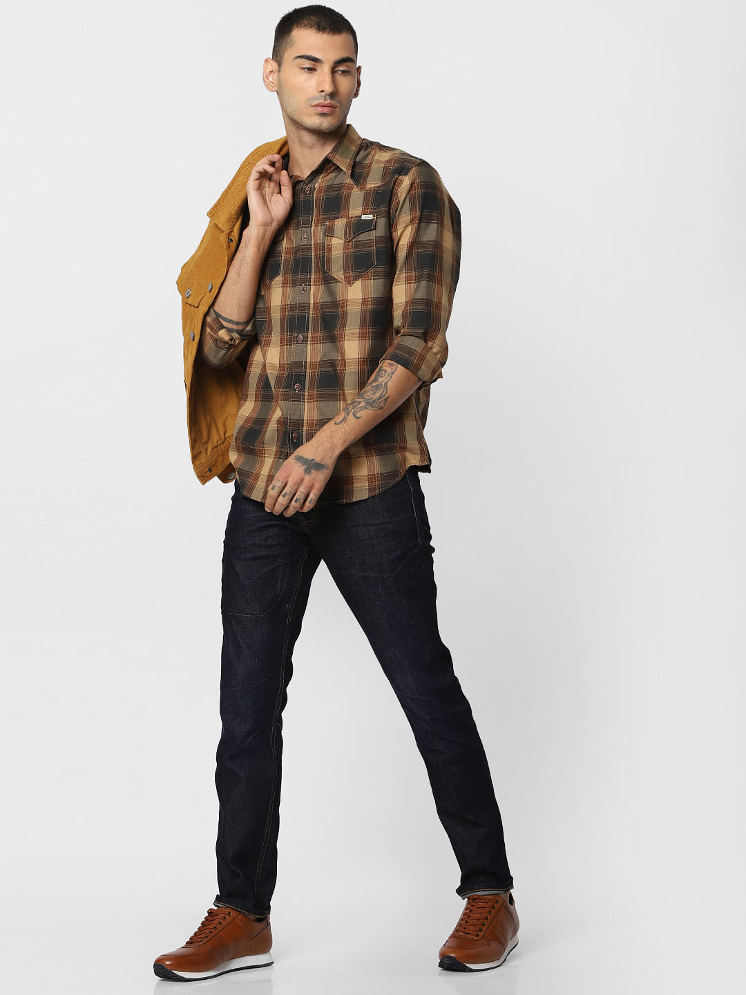 Brown Check Full Sleeves Shirt - S