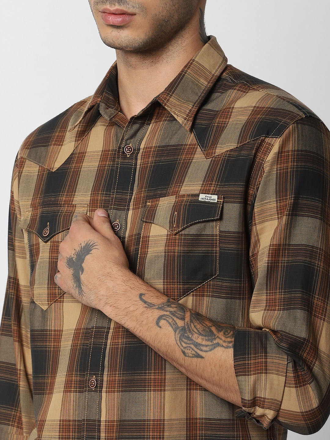 Brown Check Full Sleeves Shirt