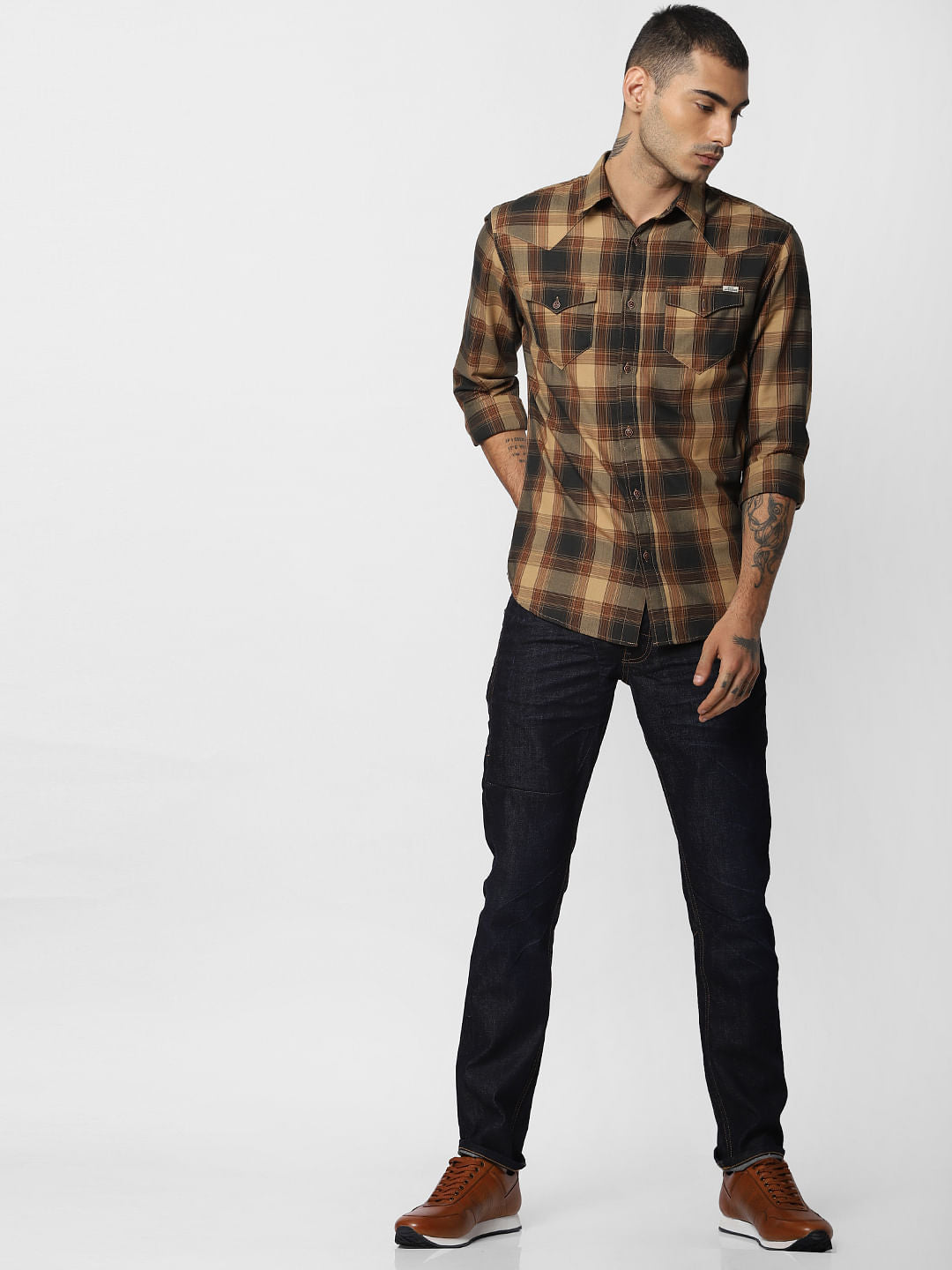 Brown Check Full Sleeves Shirt