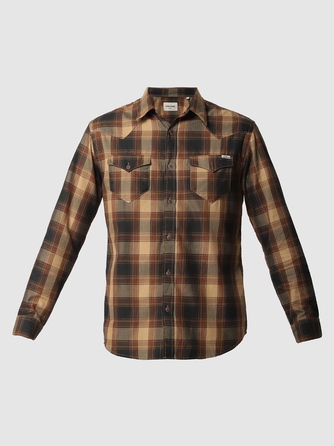 Brown Check Full Sleeves Shirt