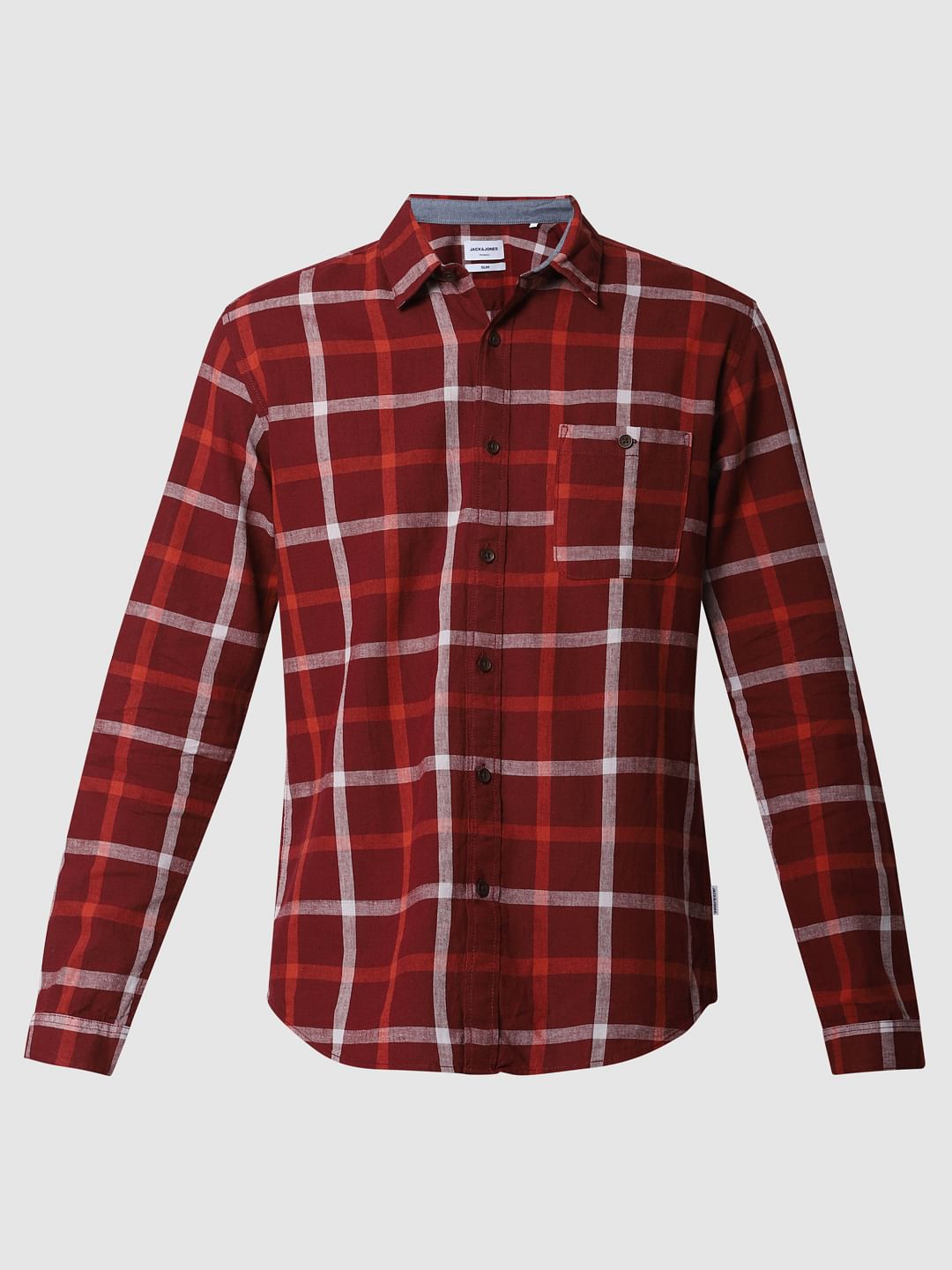 Dark Red Check Full Sleeves Shirt