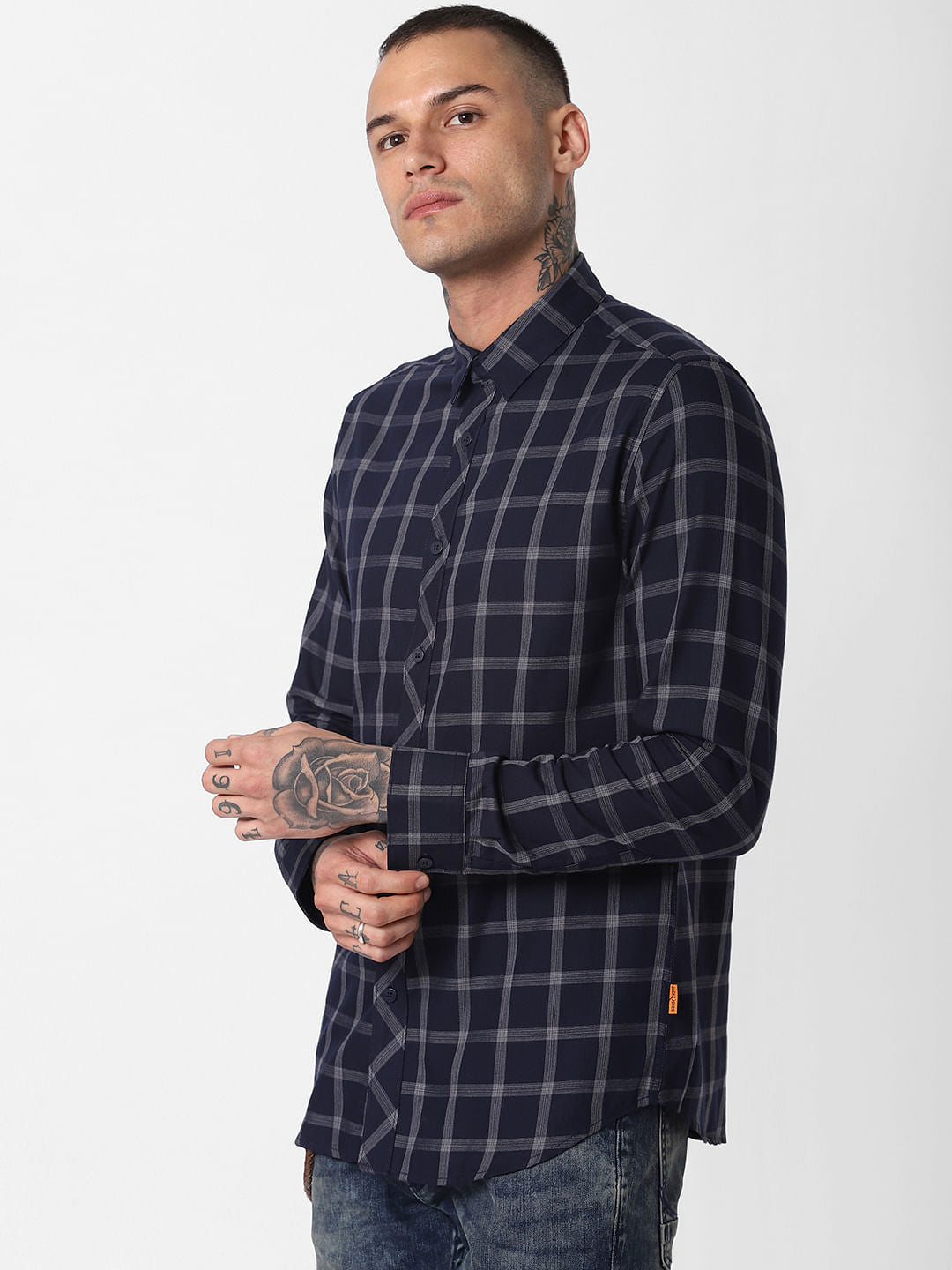 Dark Blue Check Full Sleeves Shirt