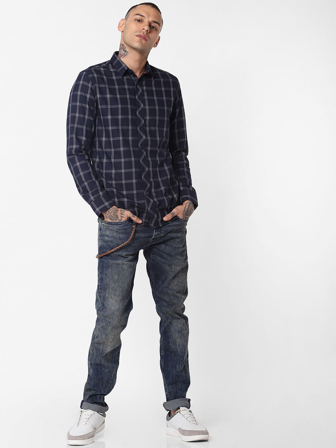 Dark Blue Check Full Sleeves Shirt