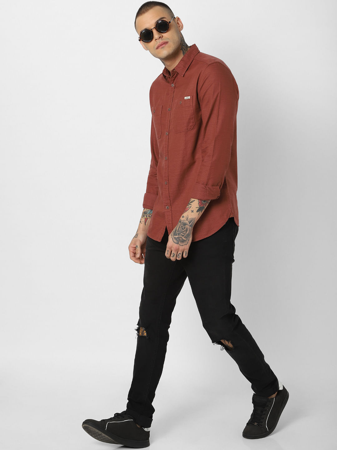 Brown Full Sleeves Shirt - S