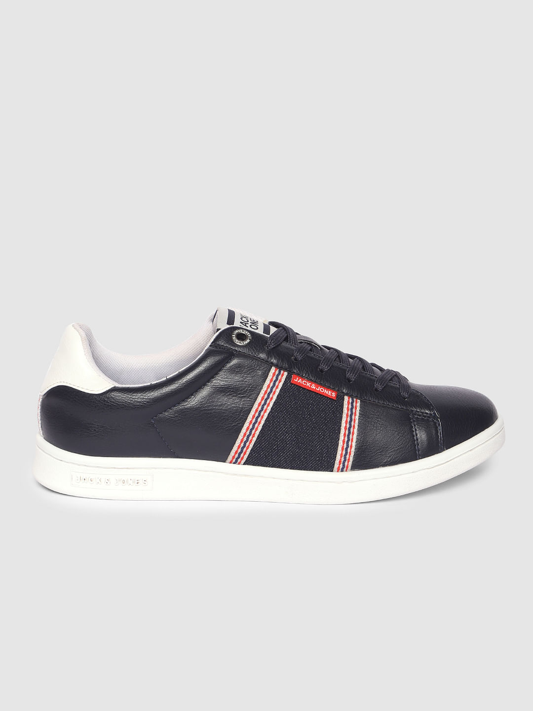 Navy Blue Denim Detail Pu Sneakers