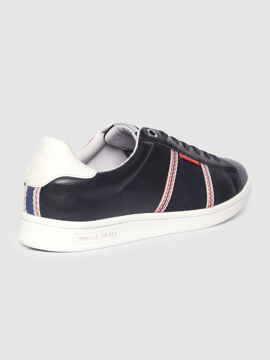 Navy Blue Denim Detail Pu Sneakers